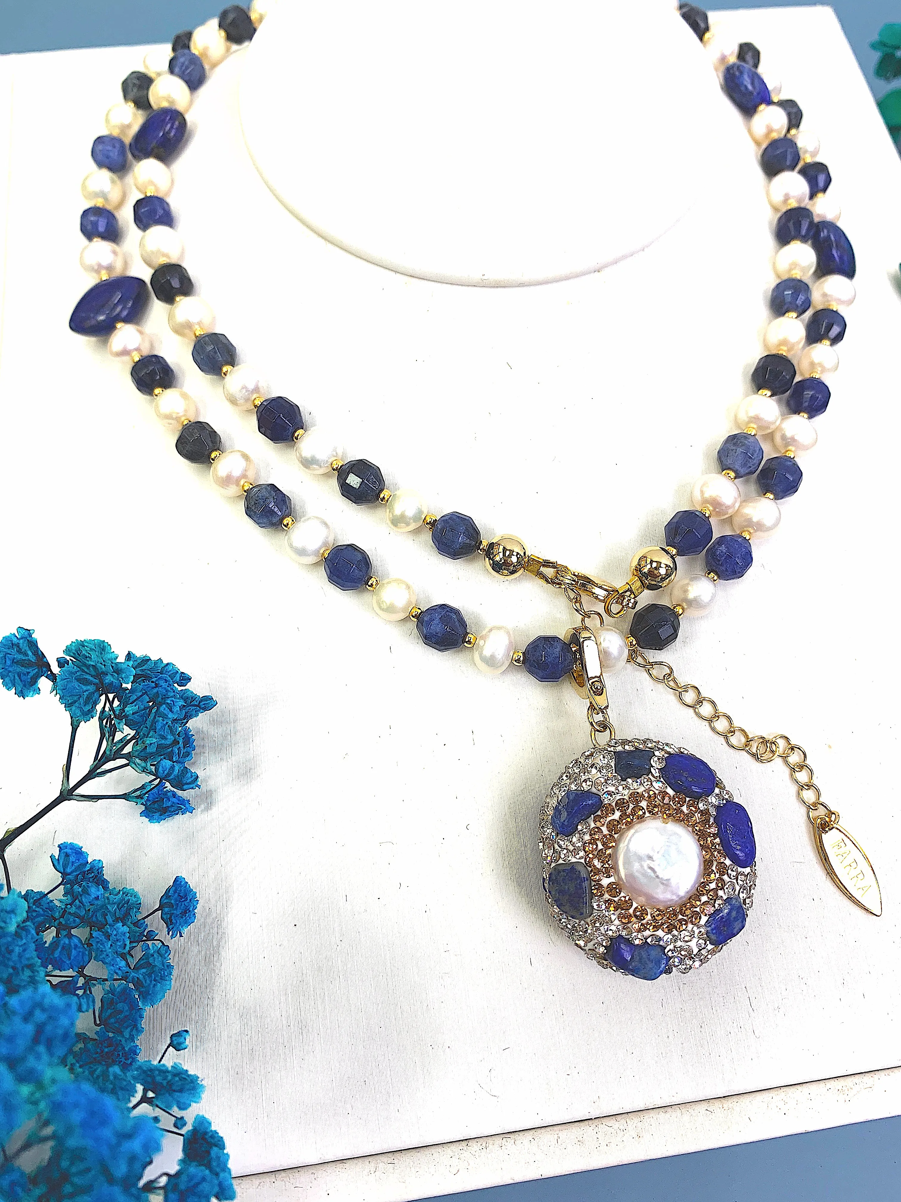 Freshwater Pearls With Lapis And Sodalite MuIti-way Necklace HN005