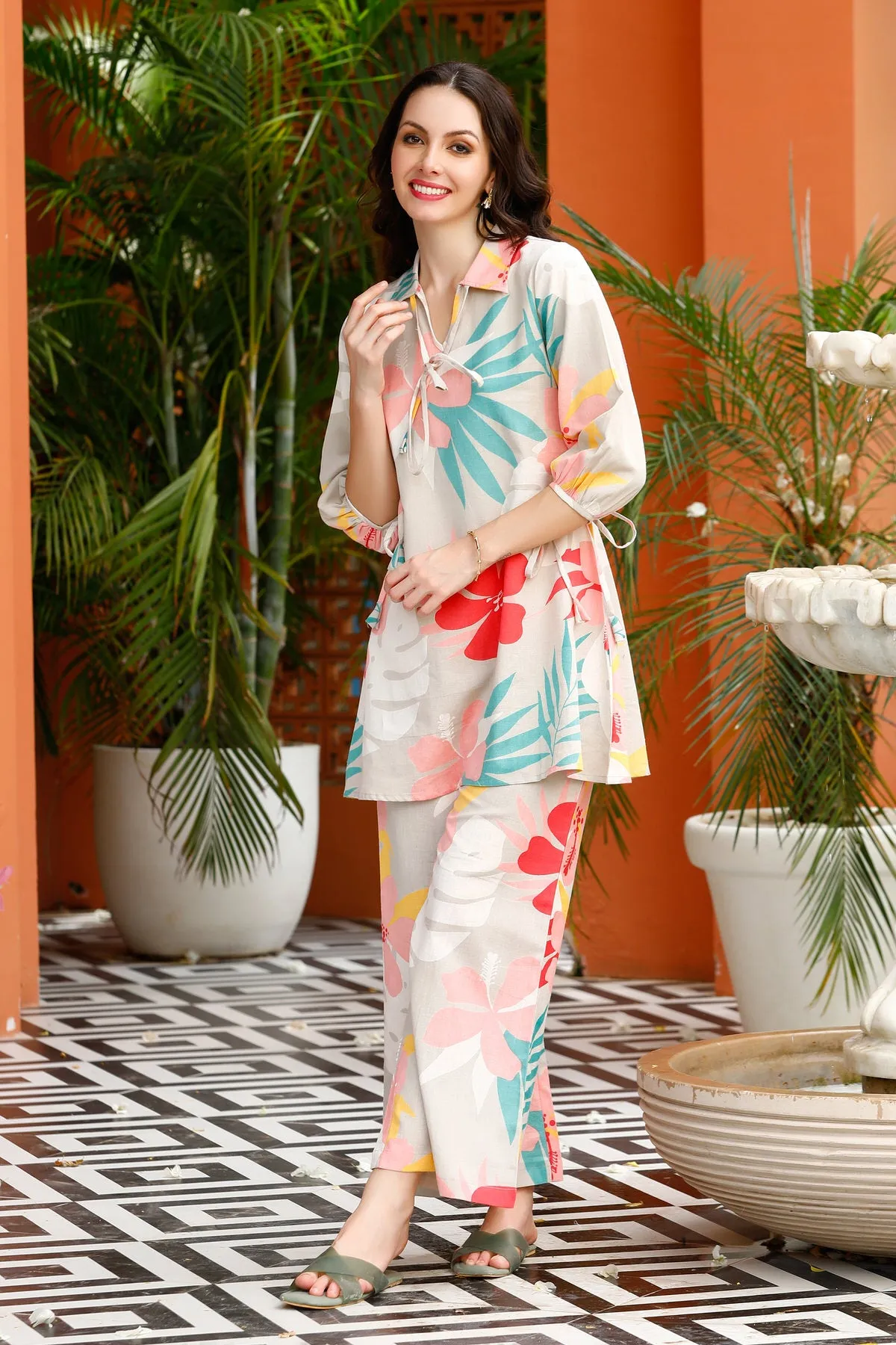 Graceful Vacation Florals Cotton Flex Co-ord Set