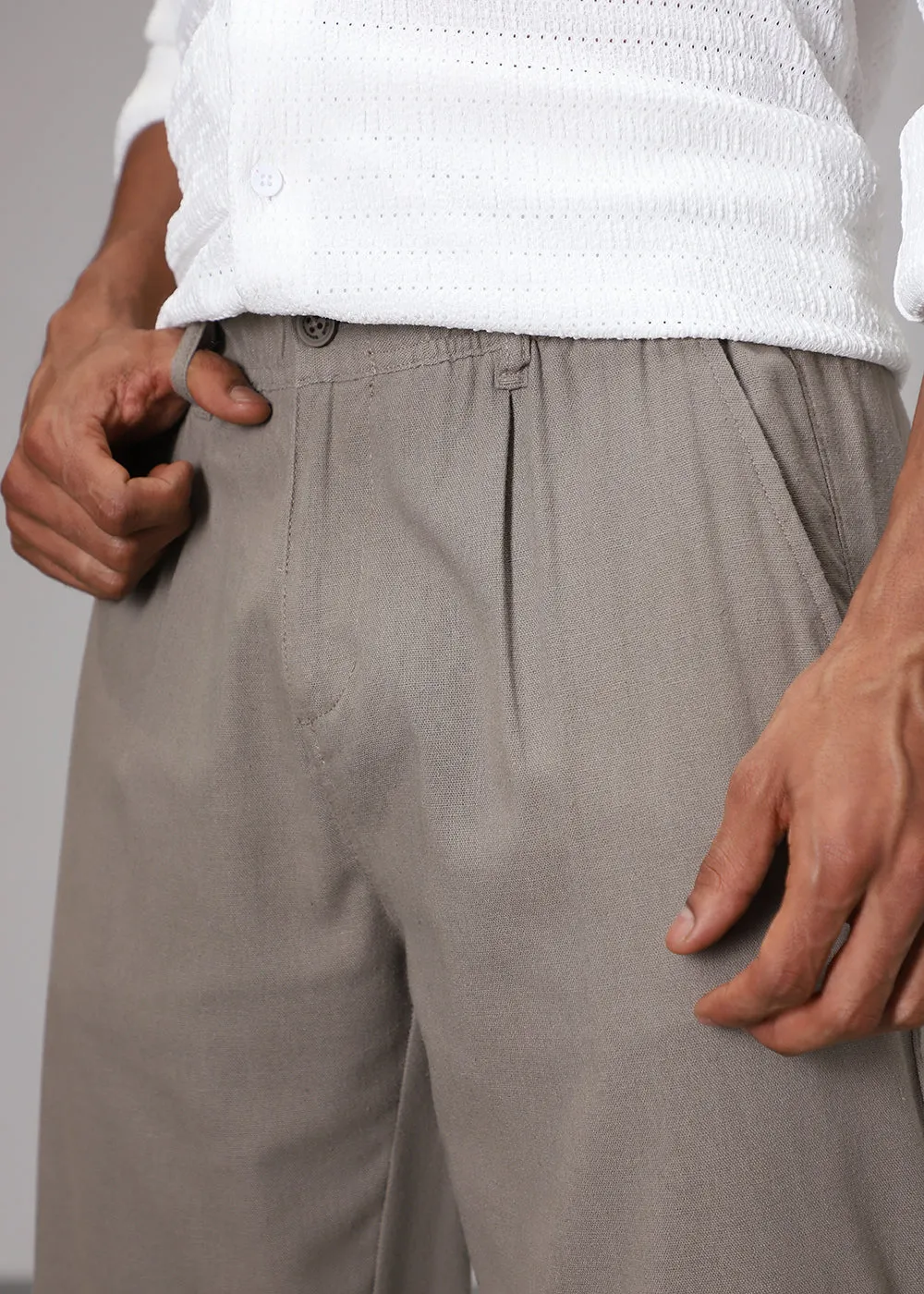 Greyish Brown Comfort Fit Linen Pant