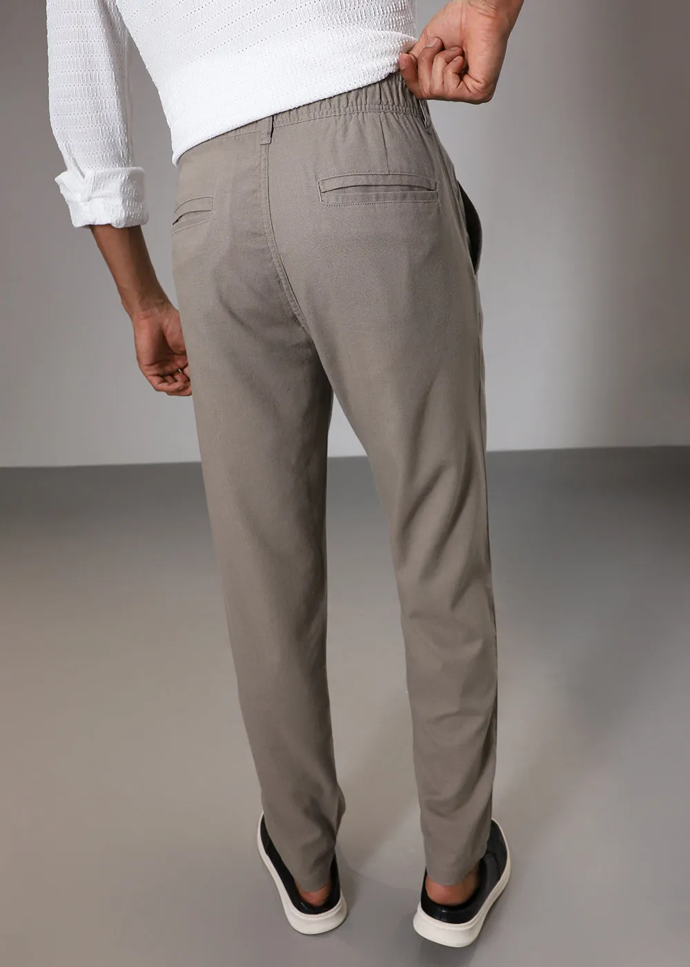 Greyish Brown Comfort Fit Linen Pant