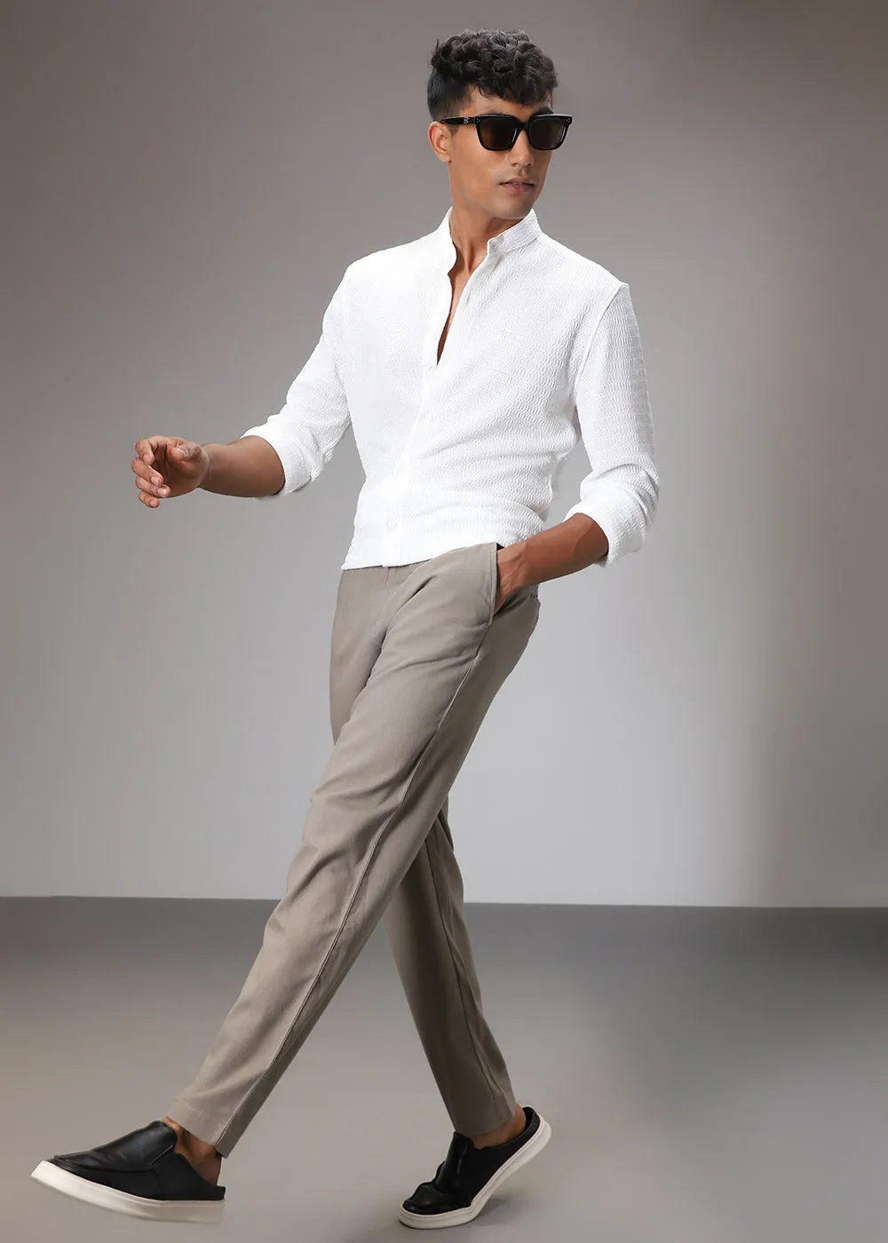 Greyish Brown Comfort Fit Linen Pant