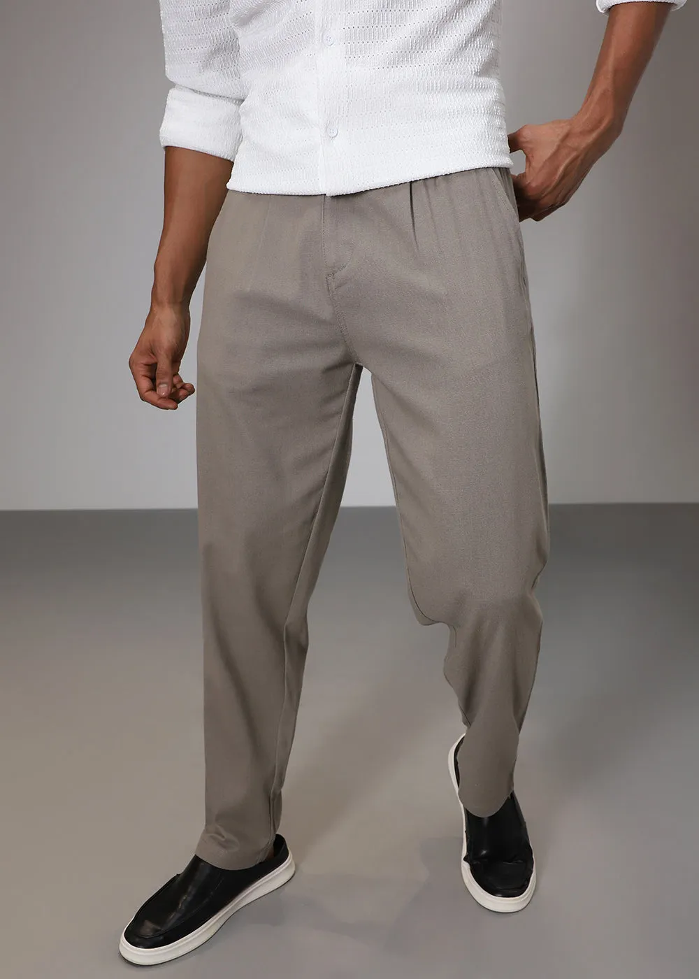 Greyish Brown Comfort Fit Linen Pant