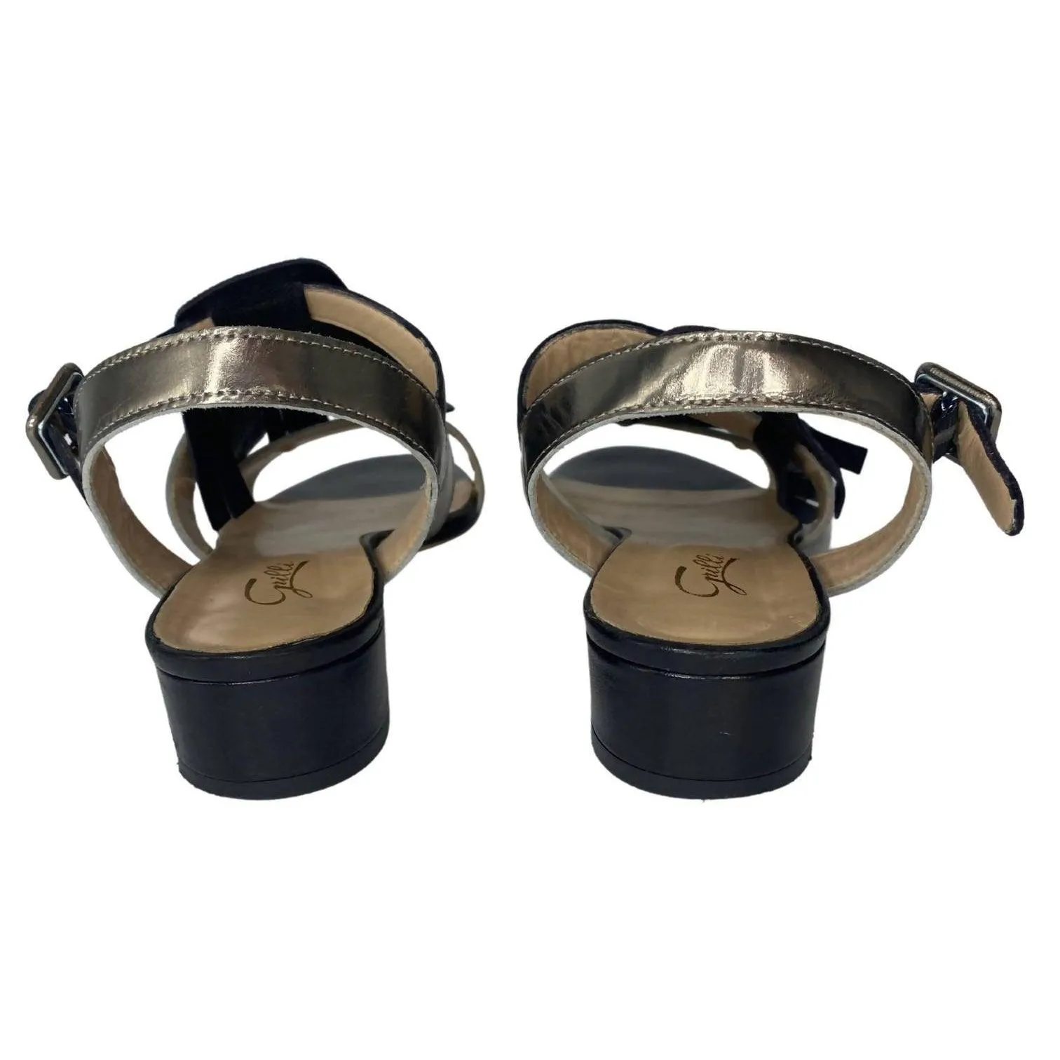 GRILLI Black & Metallic Gold Leather Tassel Sandals | Size US 8 - EU 38