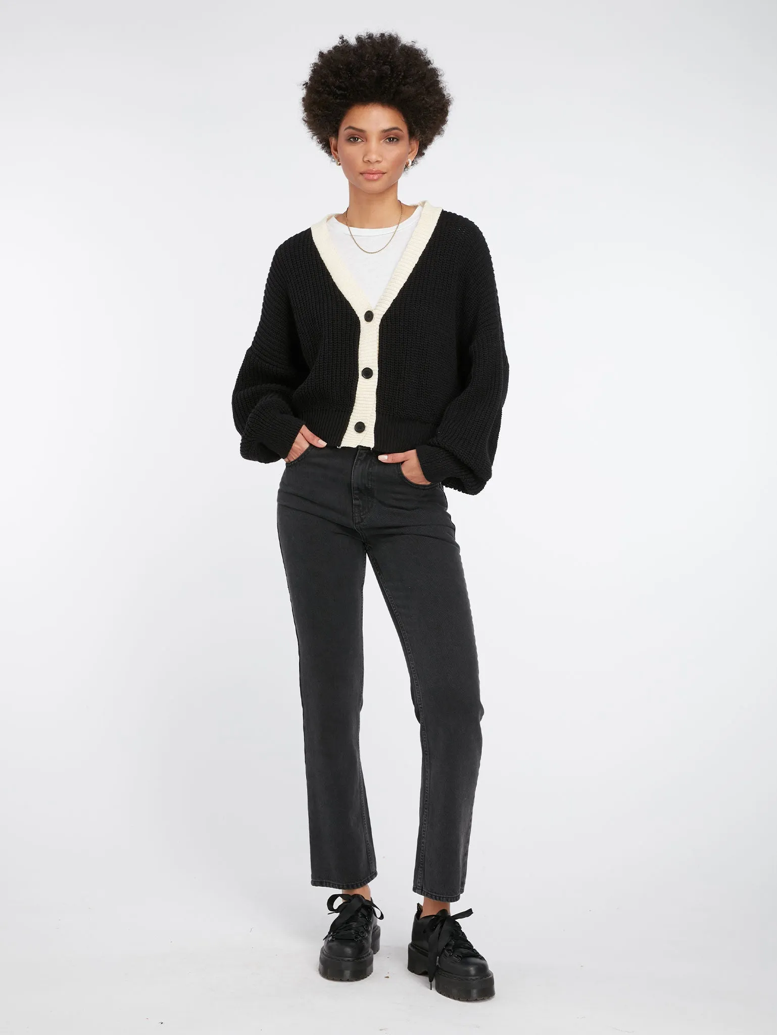 Hopper Oversized Cardigan in Black & Cream