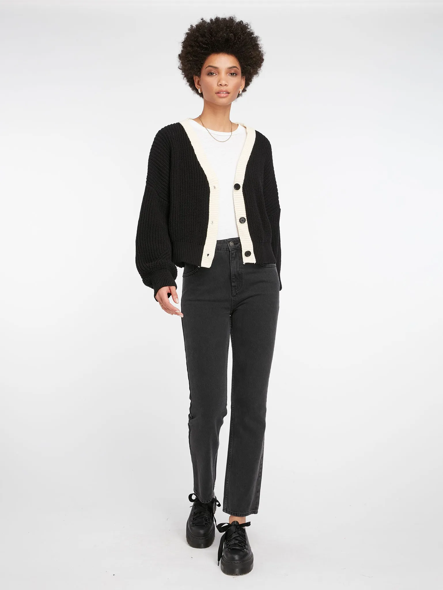 Hopper Oversized Cardigan in Black & Cream