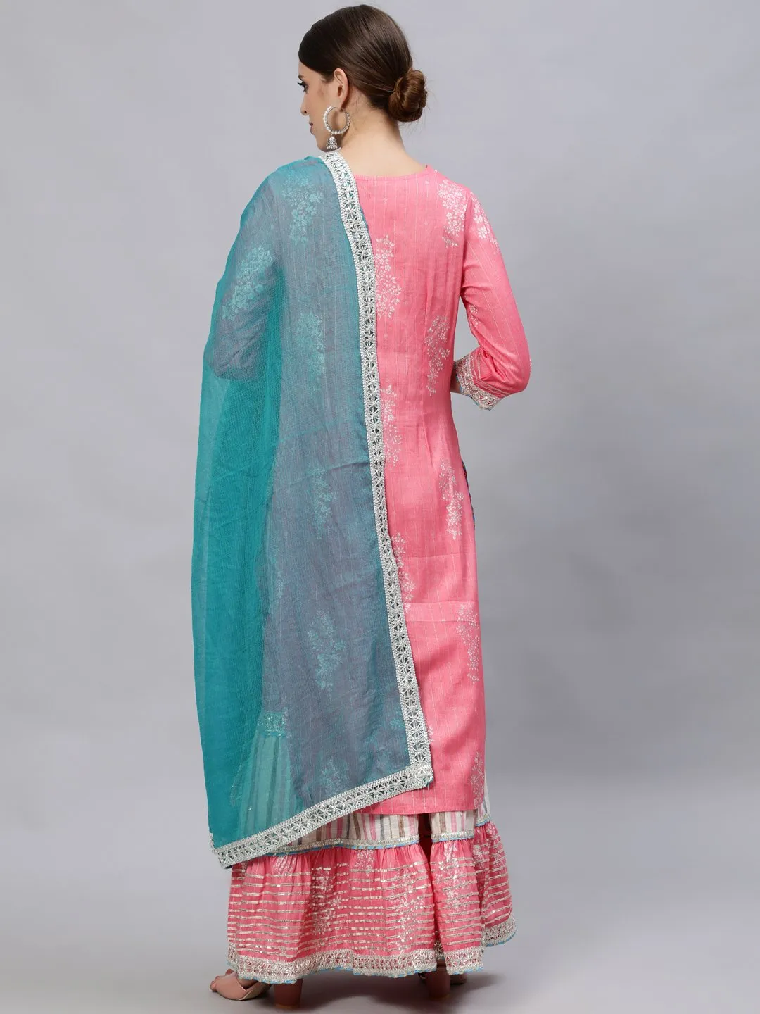 Intricate Salmon Kurta Sharara & Dupatta Set