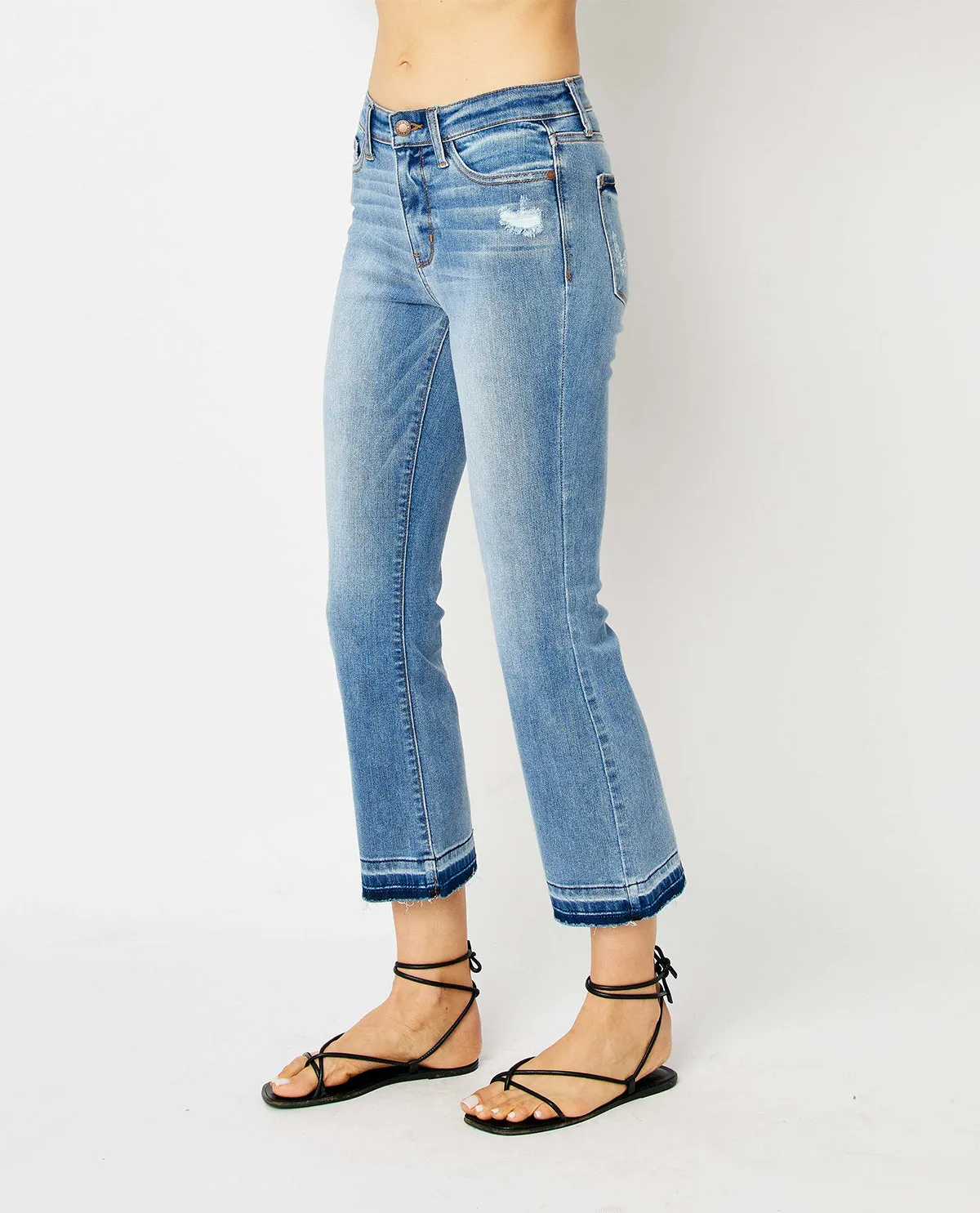 Judy Blue Mid Rise Release Hem Cropped Bootcut Jeans