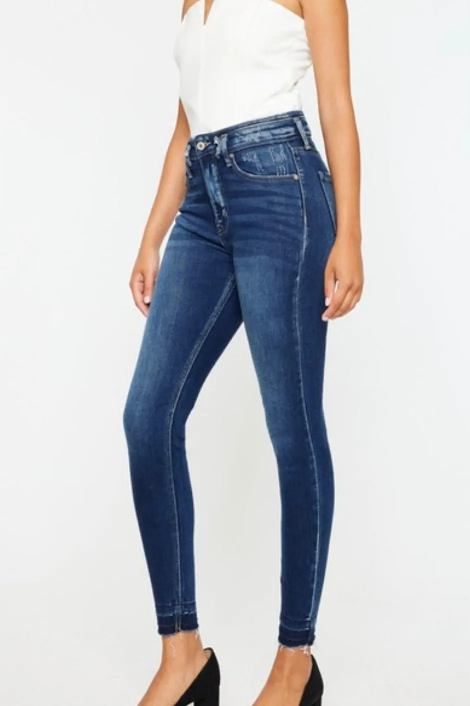 Kan Can High Rise Ankle Skinny Release Hem Jeans