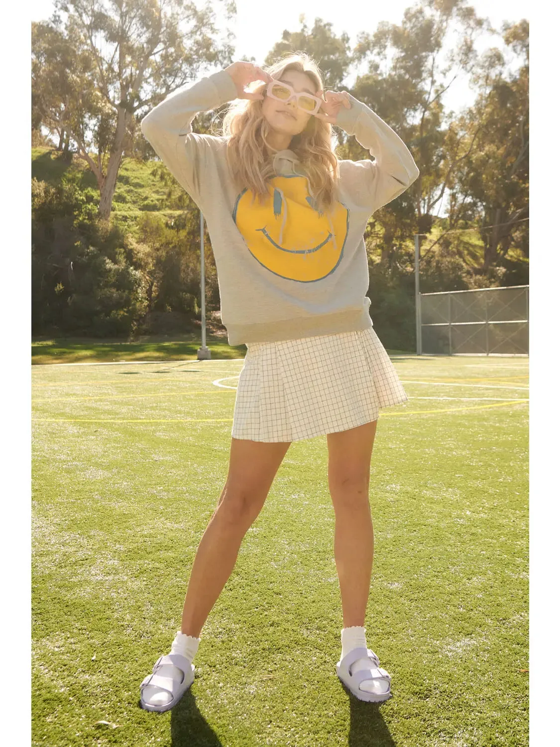 Knit Vintage Style Smiley Face Graphic Hoodie