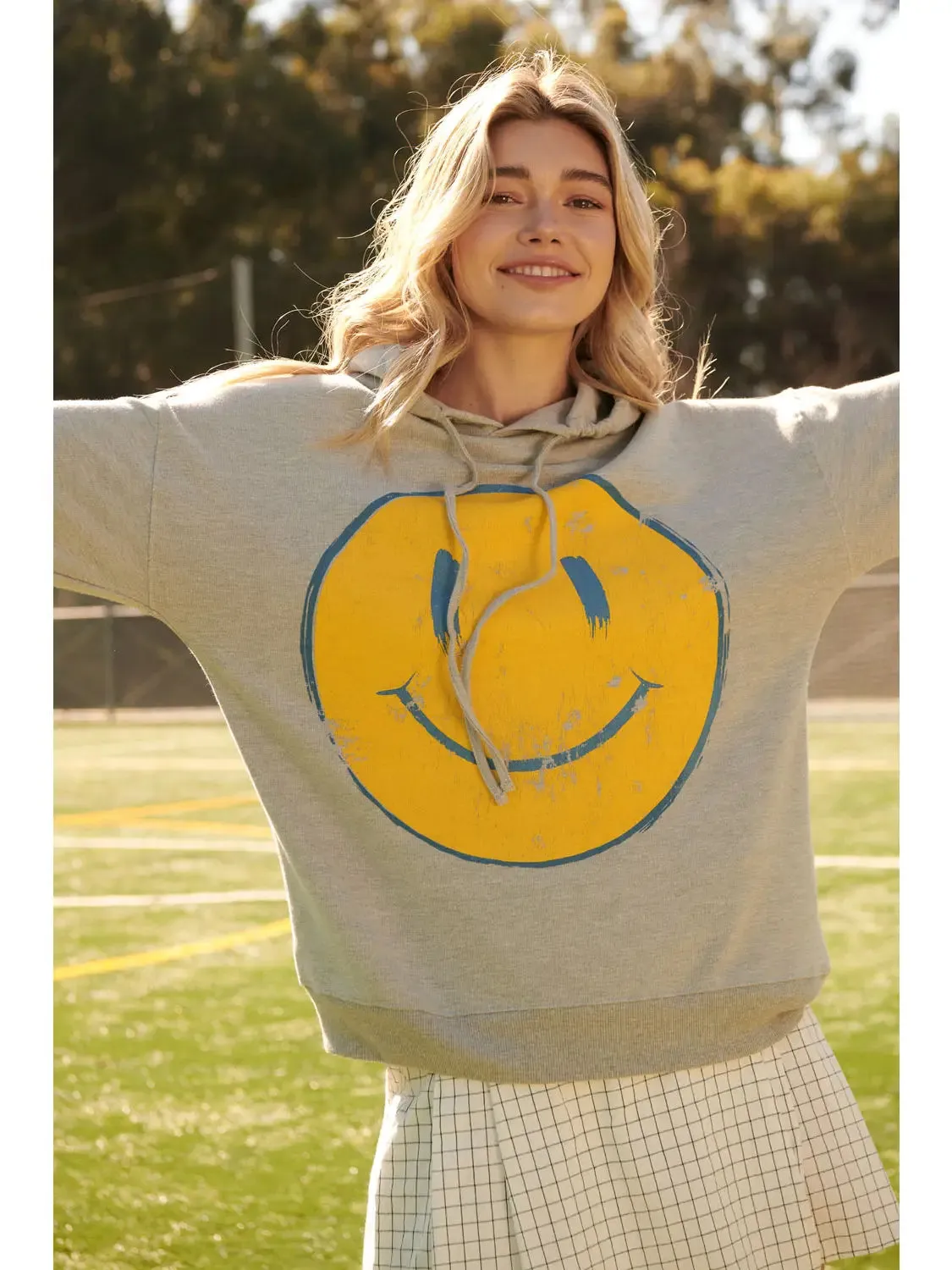 Knit Vintage Style Smiley Face Graphic Hoodie