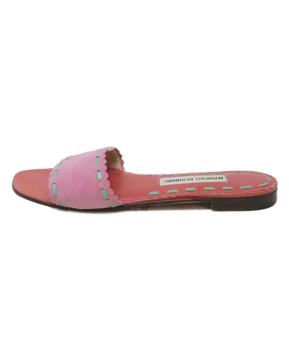 Manolo Blahnik Pink & Aqua Suede Slides sz 9.5