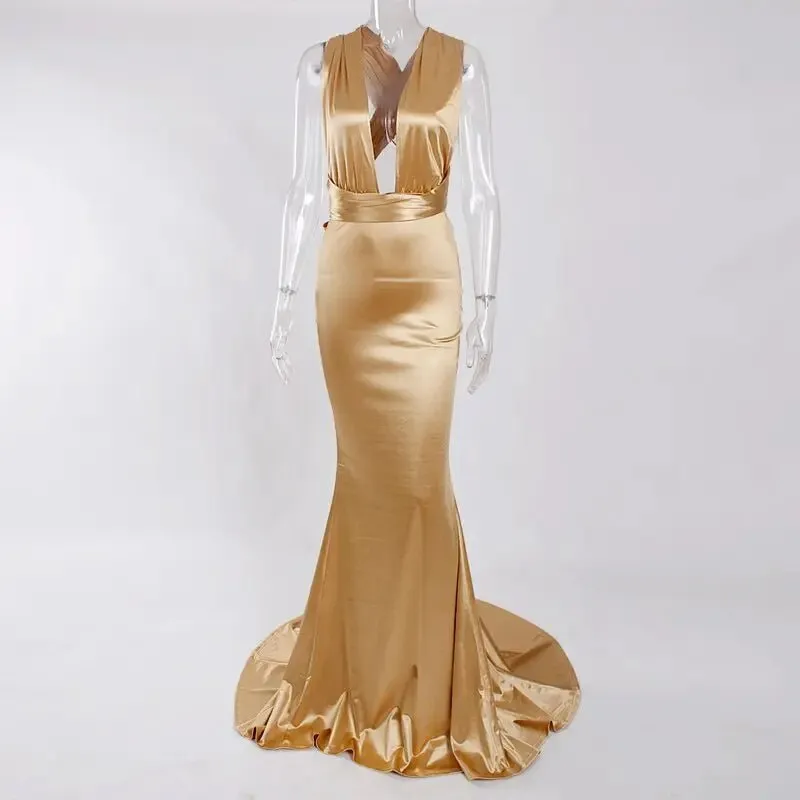 Mermaid Satin Floor Length Bodycon Backless Maxi Dress