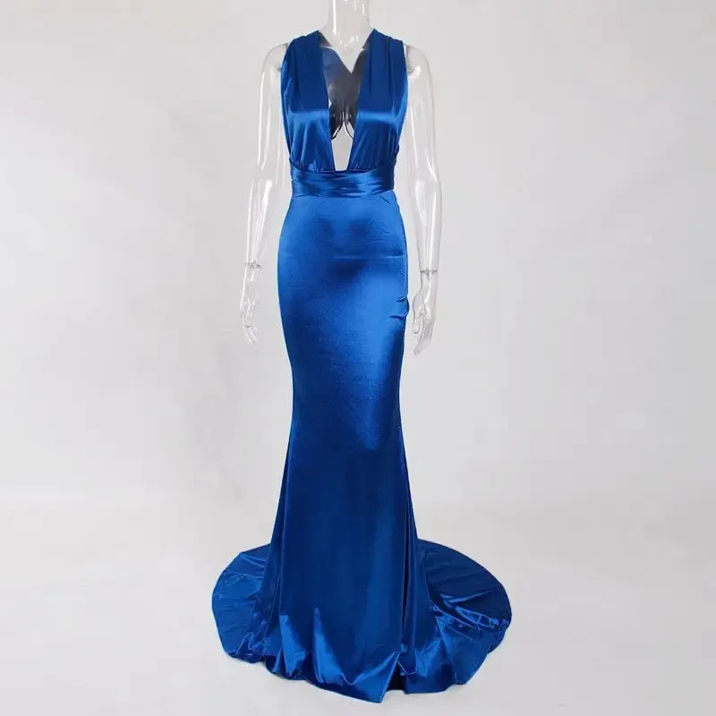 Mermaid Satin Floor Length Bodycon Backless Maxi Dress