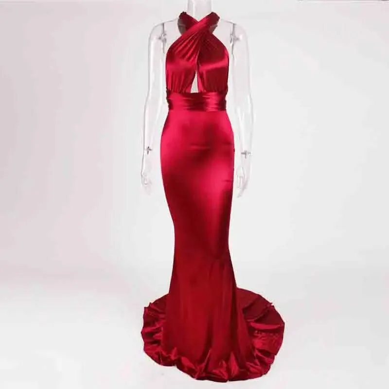 Mermaid Satin Floor Length Bodycon Backless Maxi Dress