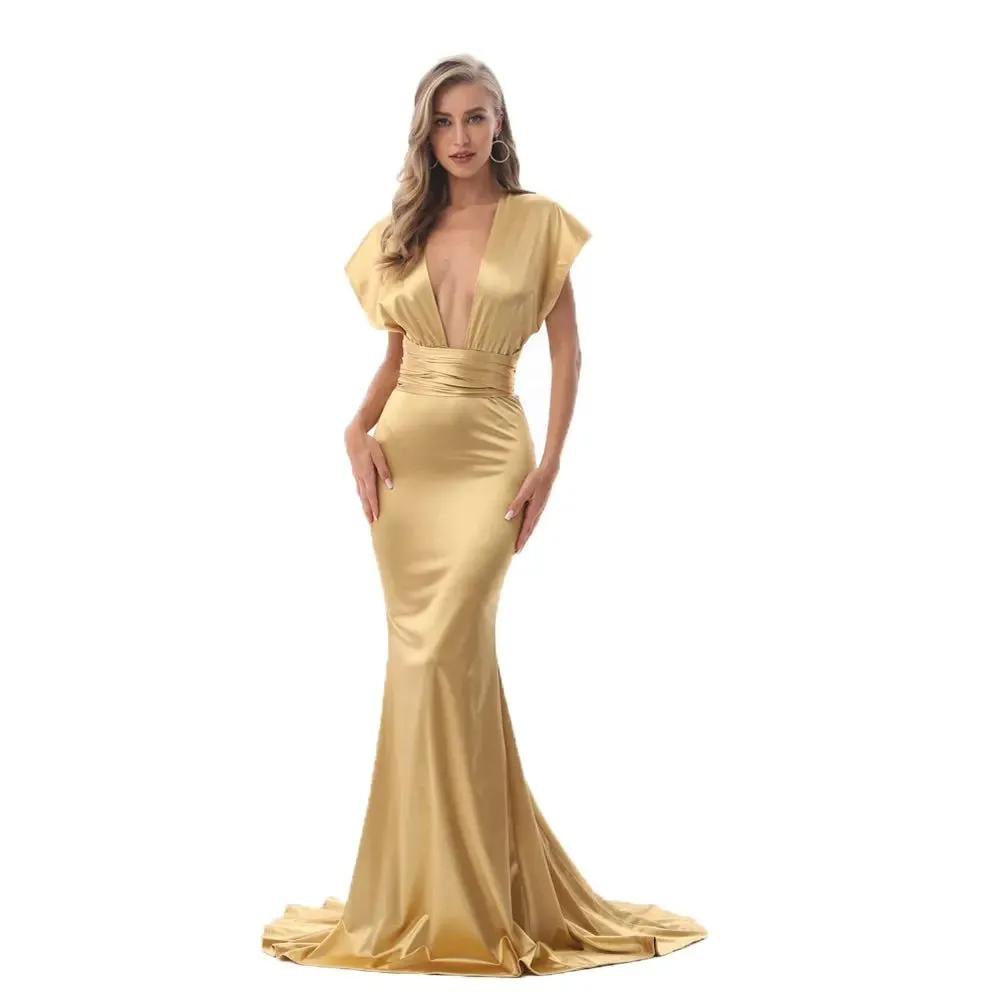 Mermaid Satin Floor Length Bodycon Backless Maxi Dress