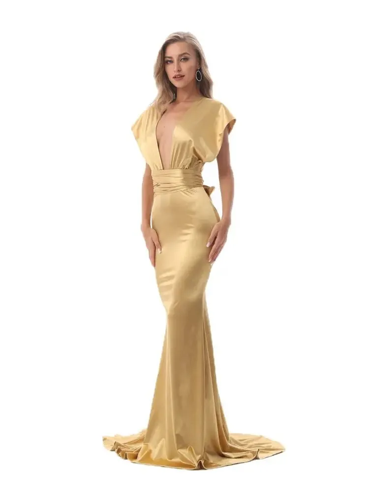 Mermaid Satin Floor Length Bodycon Backless Maxi Dress