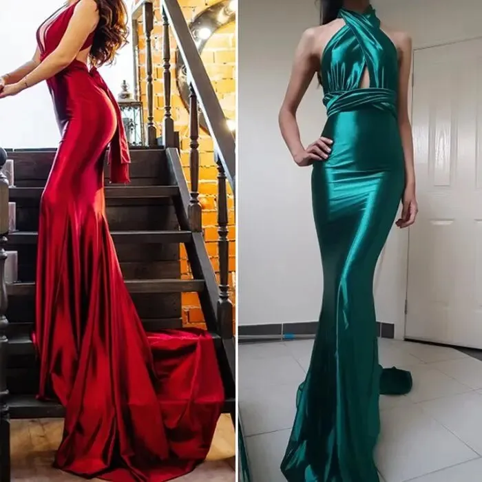 Mermaid Satin Floor Length Bodycon Backless Maxi Dress