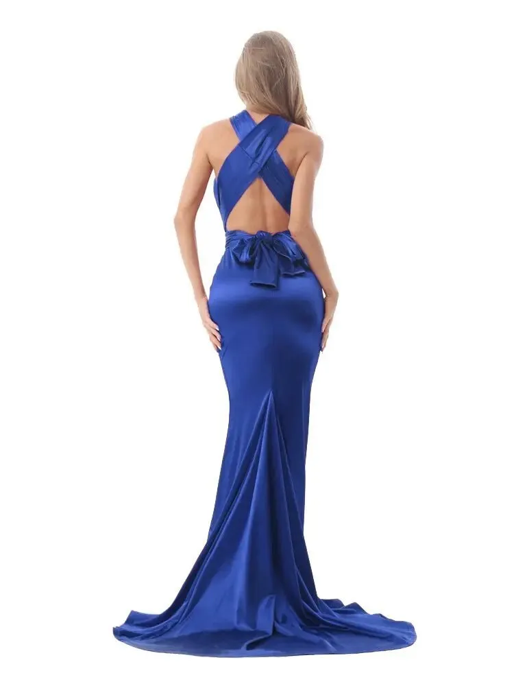 Mermaid Satin Floor Length Bodycon Backless Maxi Dress