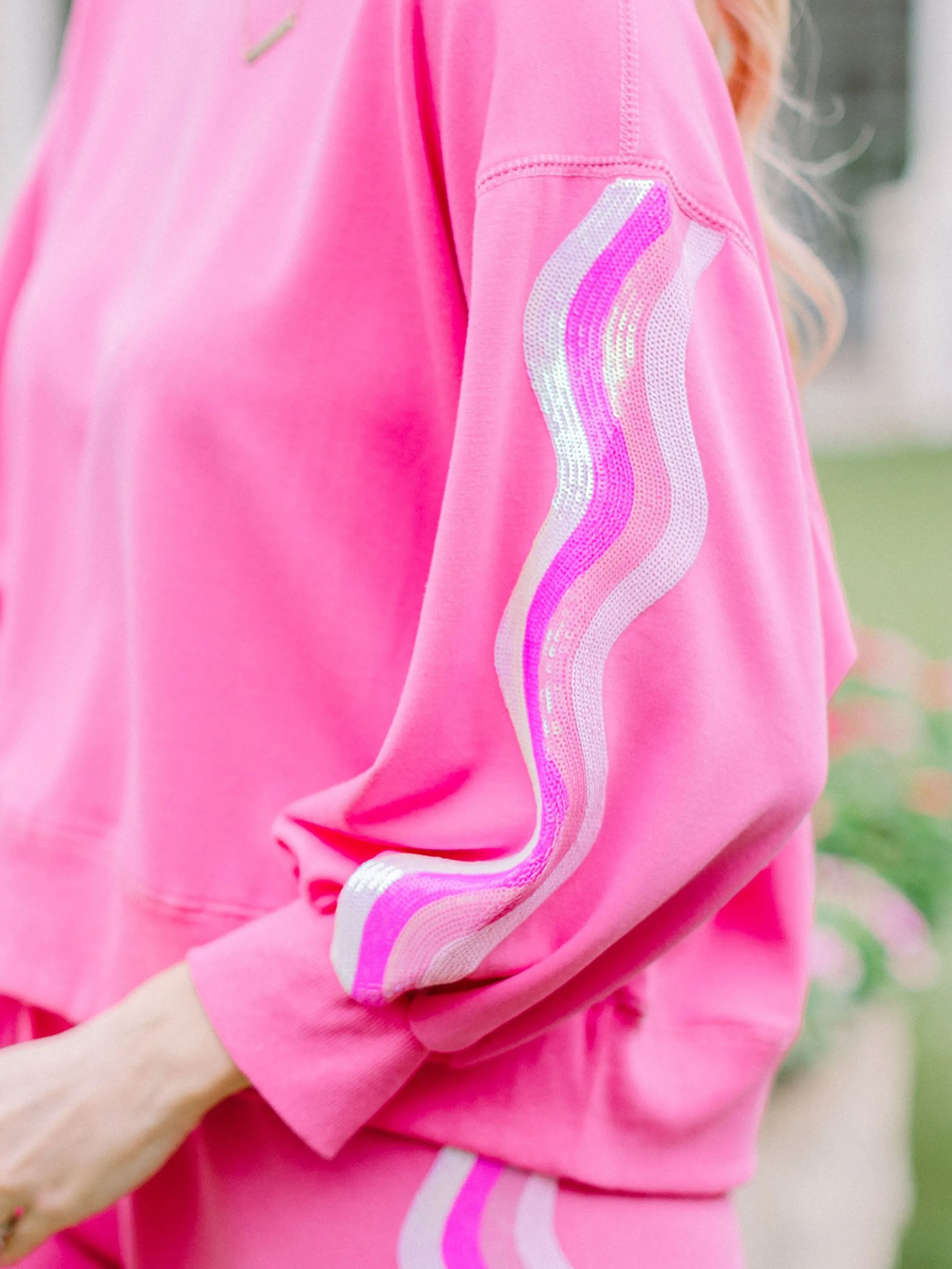 Millie Sweatshirt | Sequin Wavy Stripes Pink