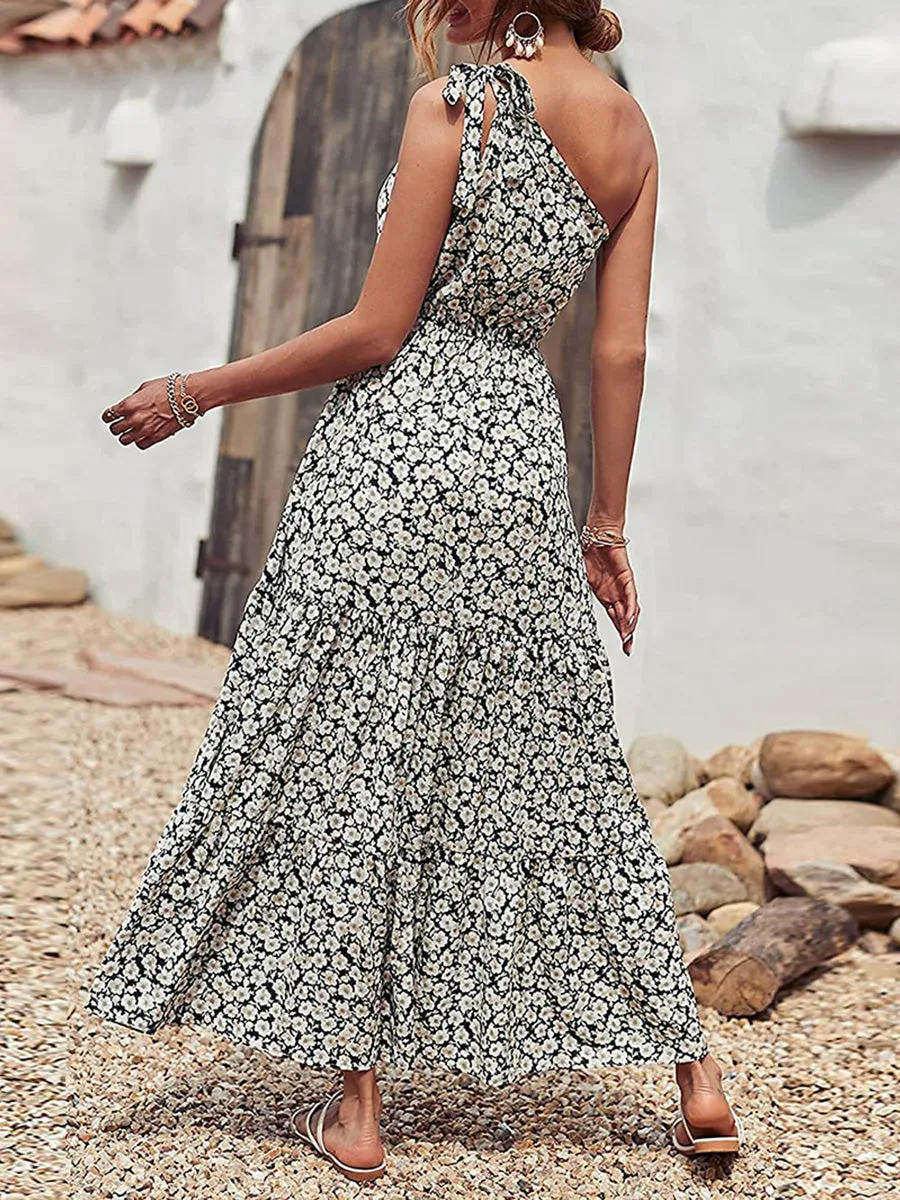 Off Shoulder Printed Tea Length Wholesale Casual Dresses