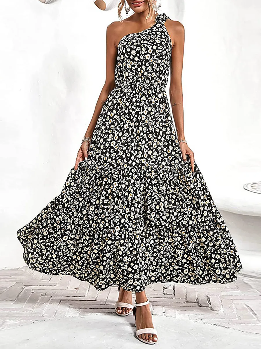 Off Shoulder Printed Tea Length Wholesale Casual Dresses