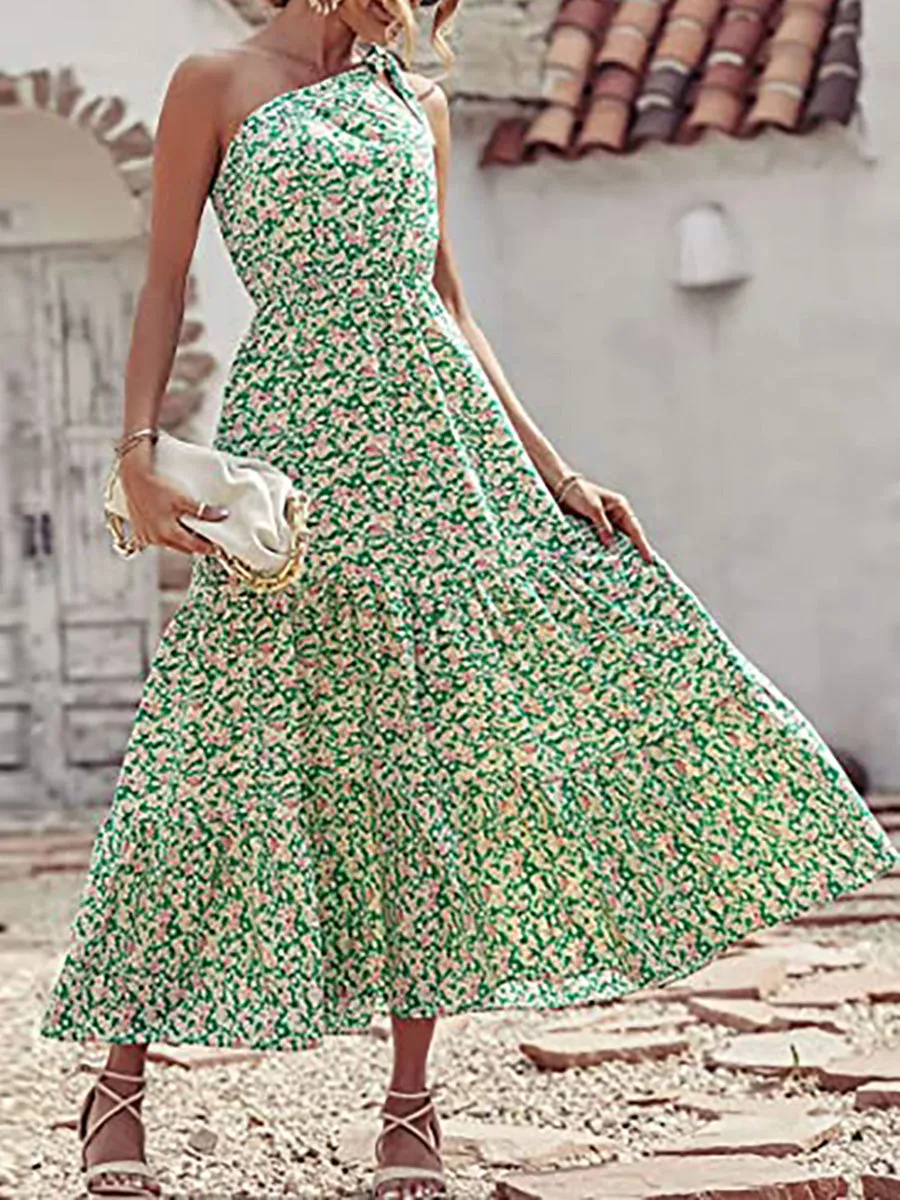 Off Shoulder Printed Tea Length Wholesale Casual Dresses