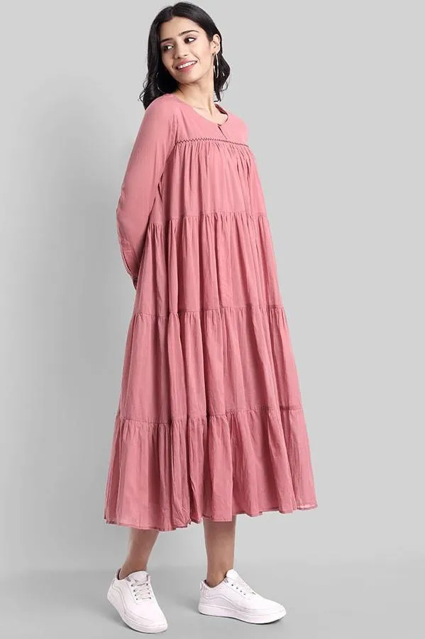 Pink Mul Cotton Graduated Long Dress