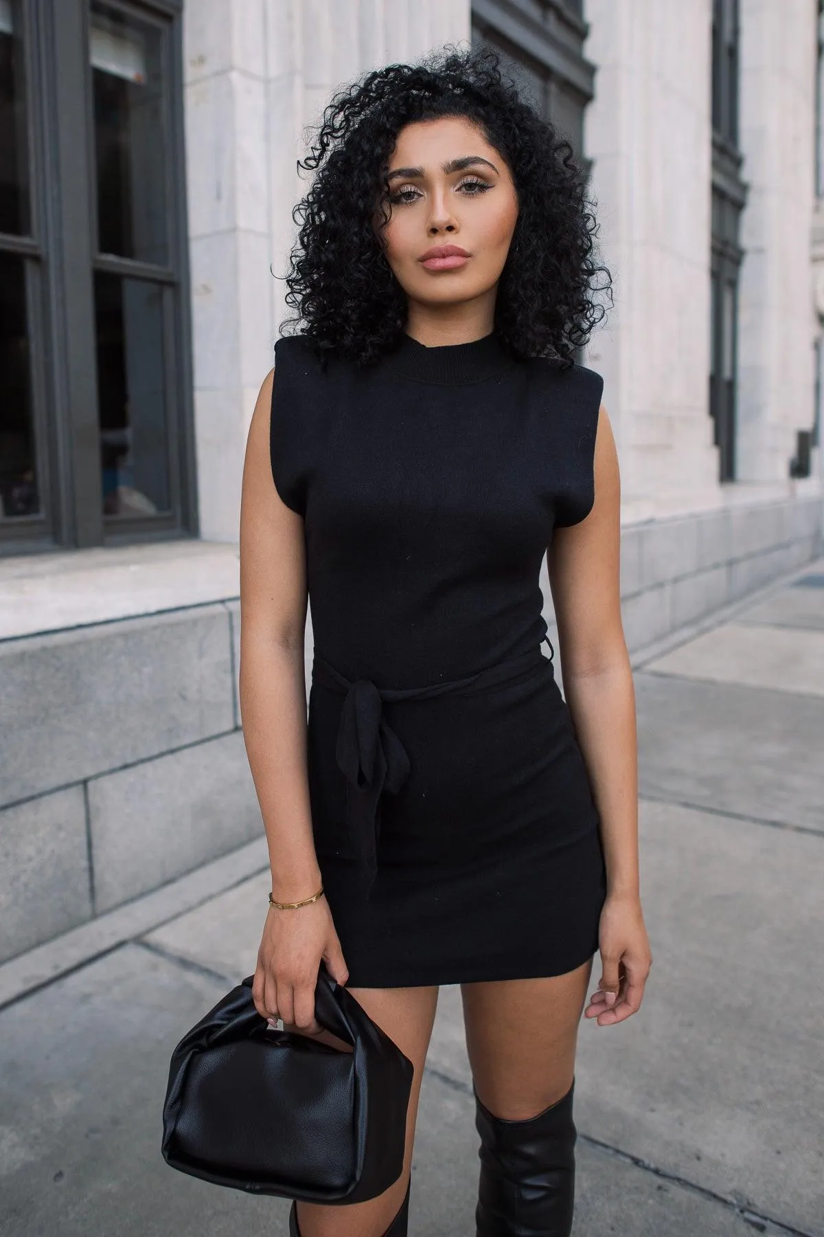 Power Pose Black Knit Mini Dress - Final Sale