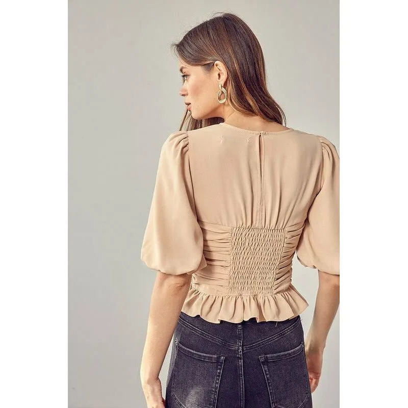 Puff Sleeve Cinched Top