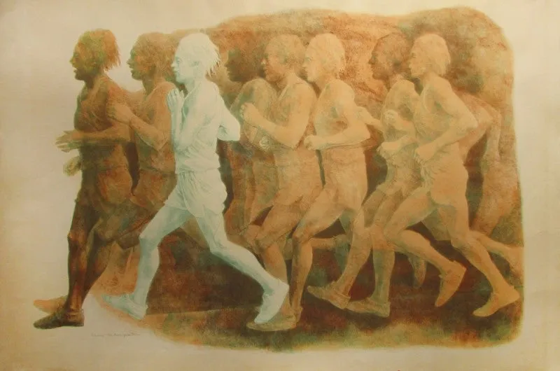 "Running" by Anne Lyman Powers - Boston Marathon Multi-colored Lithograph on Paper