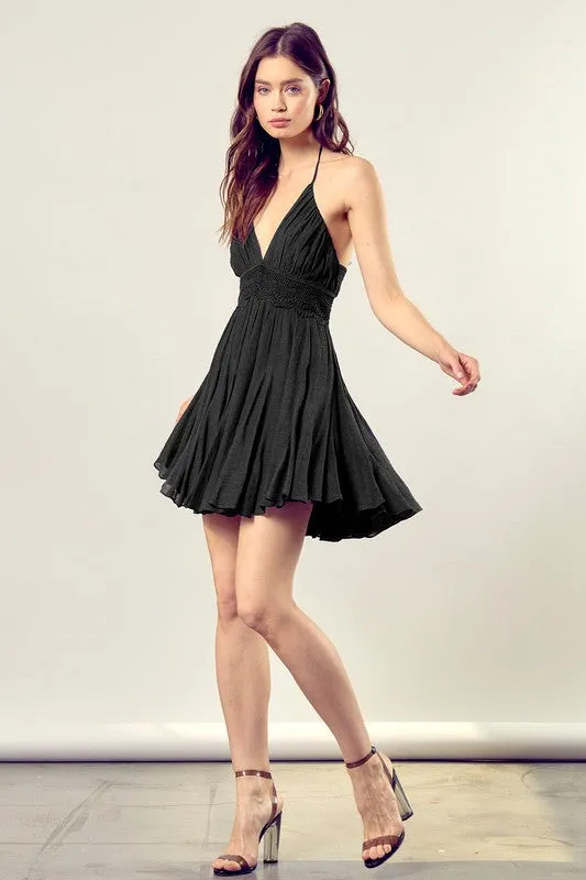 Ready To Dance Lace Trim Drawstring Dress