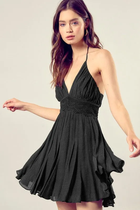 Ready To Dance Lace Trim Drawstring Dress