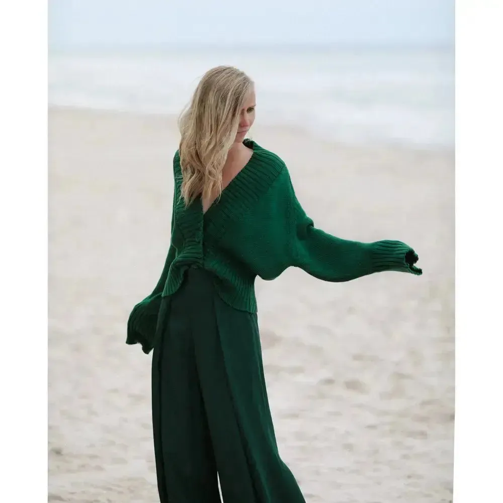 Recycled cotton cardigan in Green by Seaside Tones