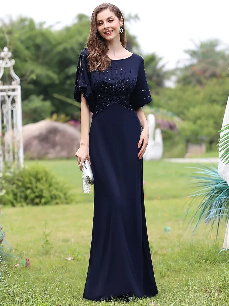 Rhinestone Detail Cold Shoulder Evening Dress