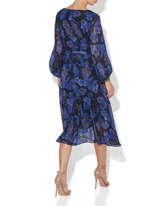 Simona Navy Printed Lurex Dress