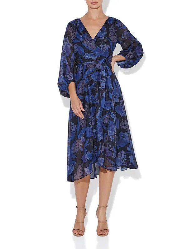 Simona Navy Printed Lurex Dress