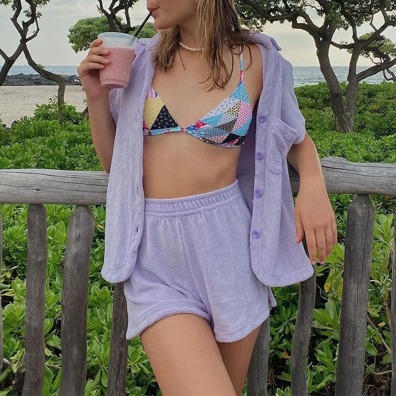 Soft Beach Matching Two Piece Shirt And Shorts Loungewear Shorts Set