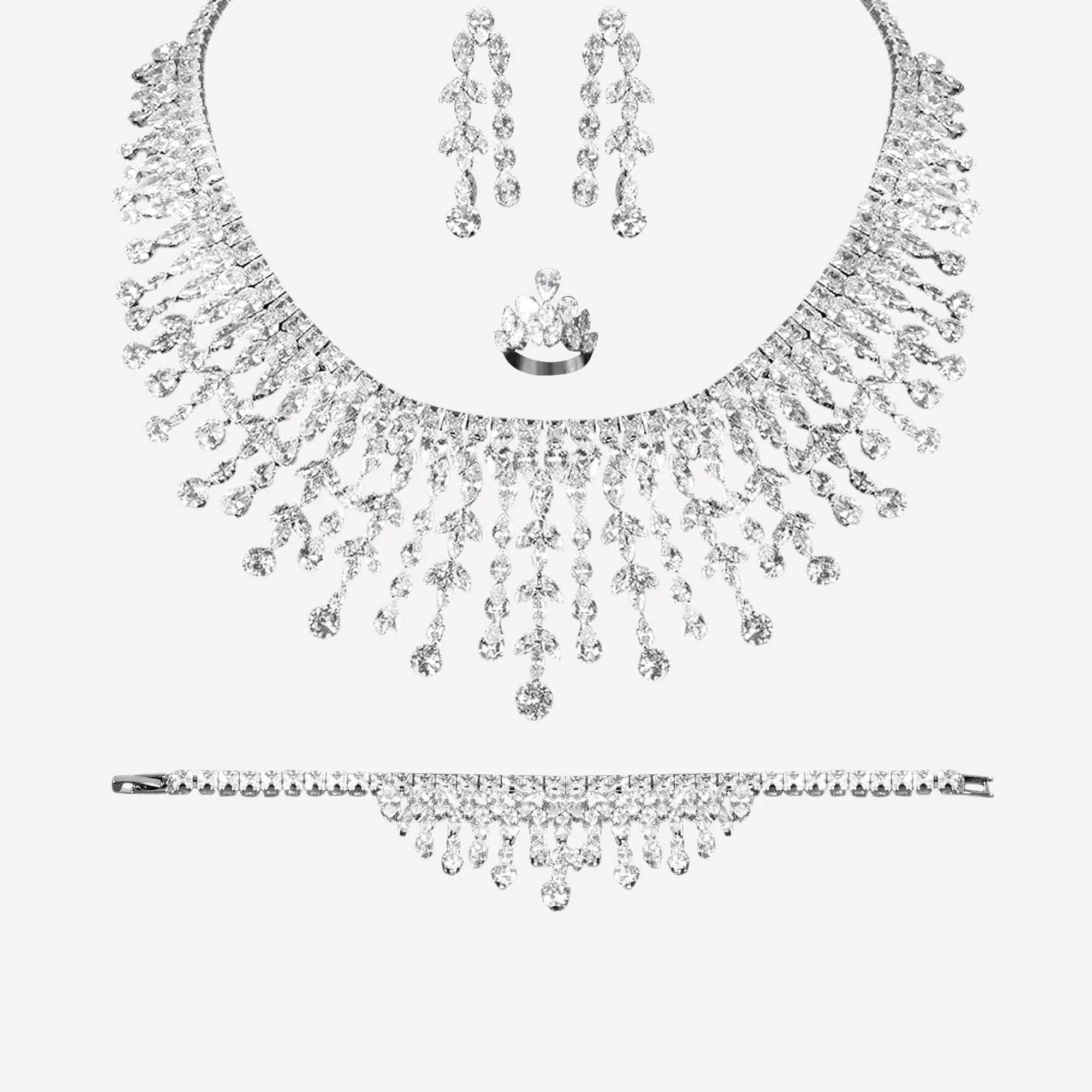 Ultra Chic Formal Jewel-Studded Necklace, Earring, Bracelet & Ring Sets