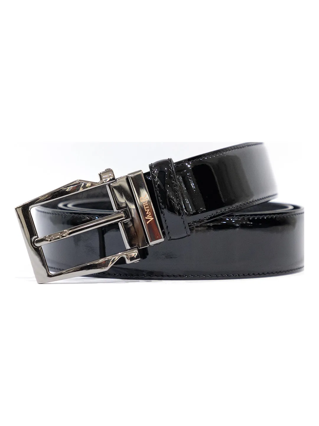 Vantier Luxury Black Patent Leather , Gun Black Classic Buckle A16