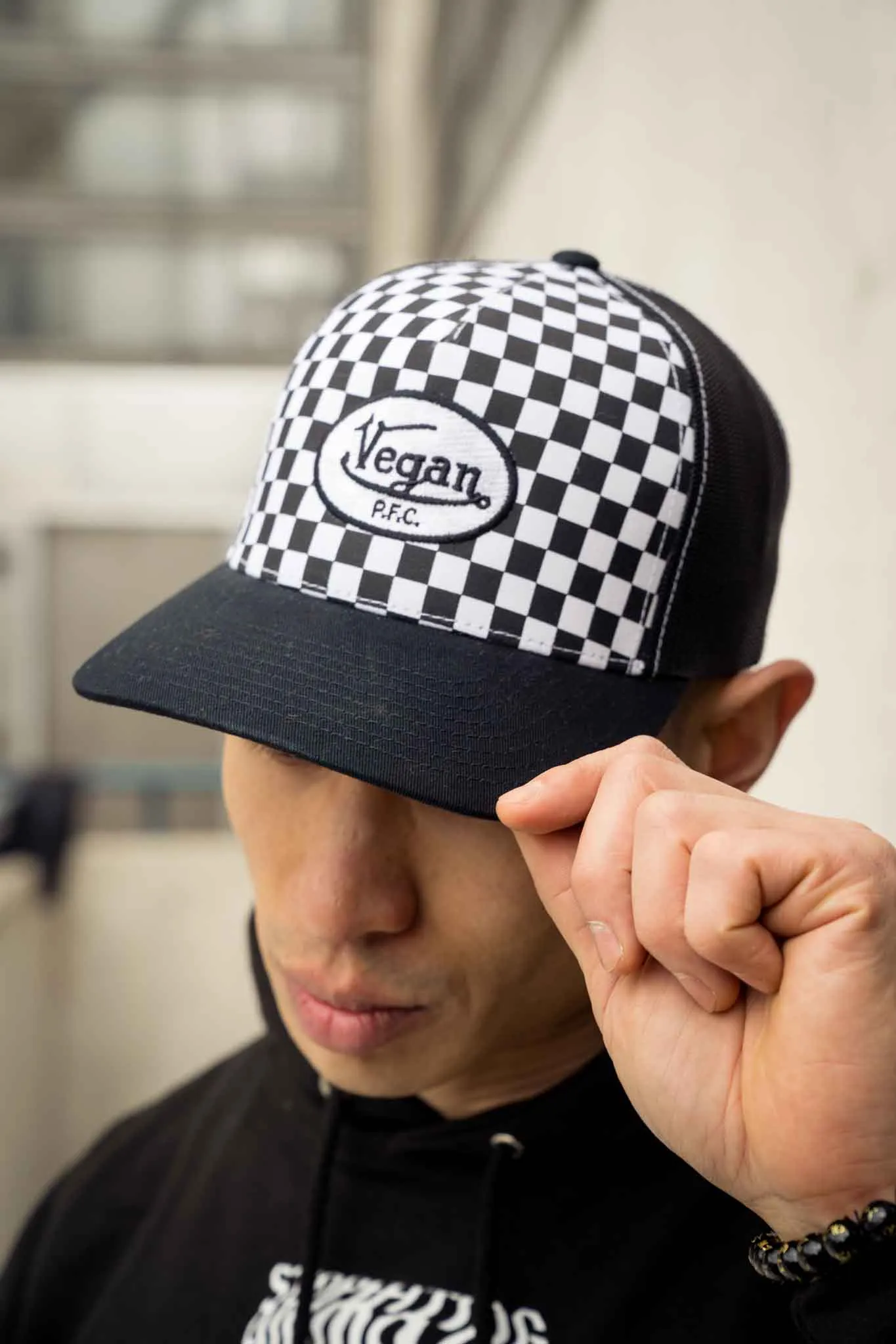 Von Vegan Trucker Hat - Checkerboard Black